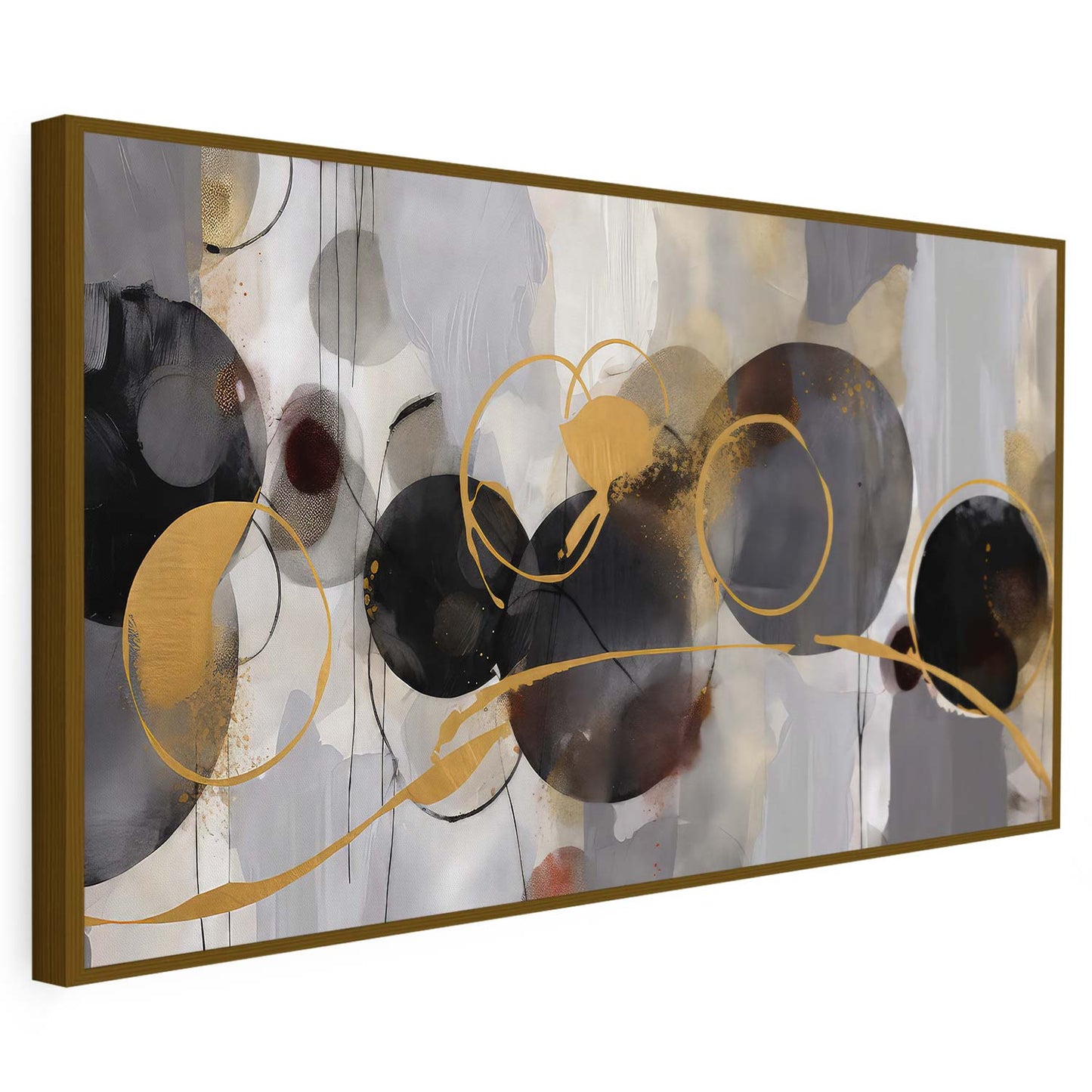 Tableau abstrait de cercles noir et doré KWADECO