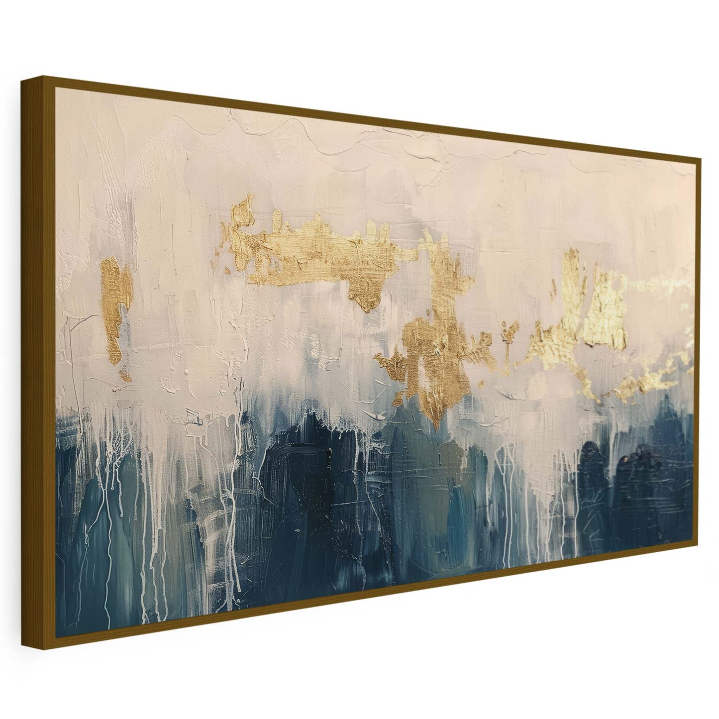 Tableau sur toile d'abstrait moderne doré et bleu KWADECO