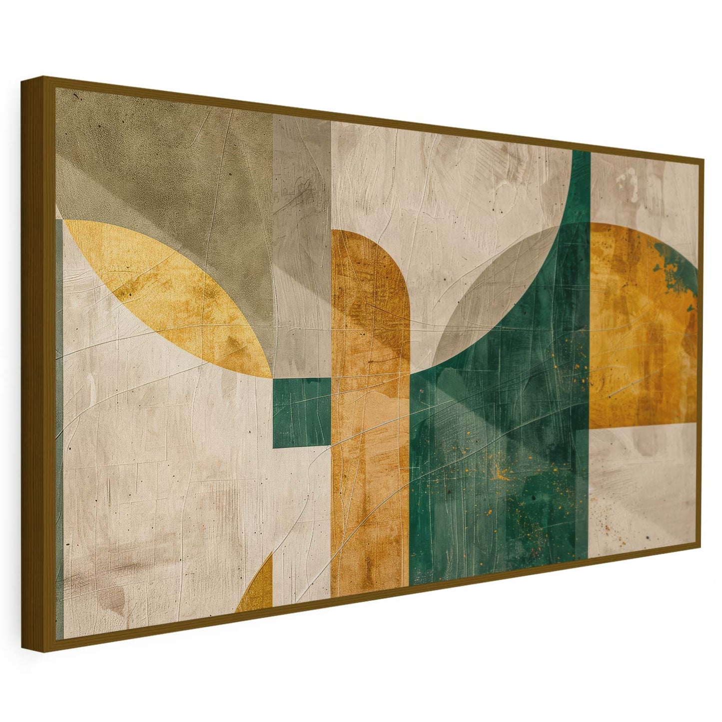 Tableau sur toile d'abstrait moderne doré et vert KWADECO