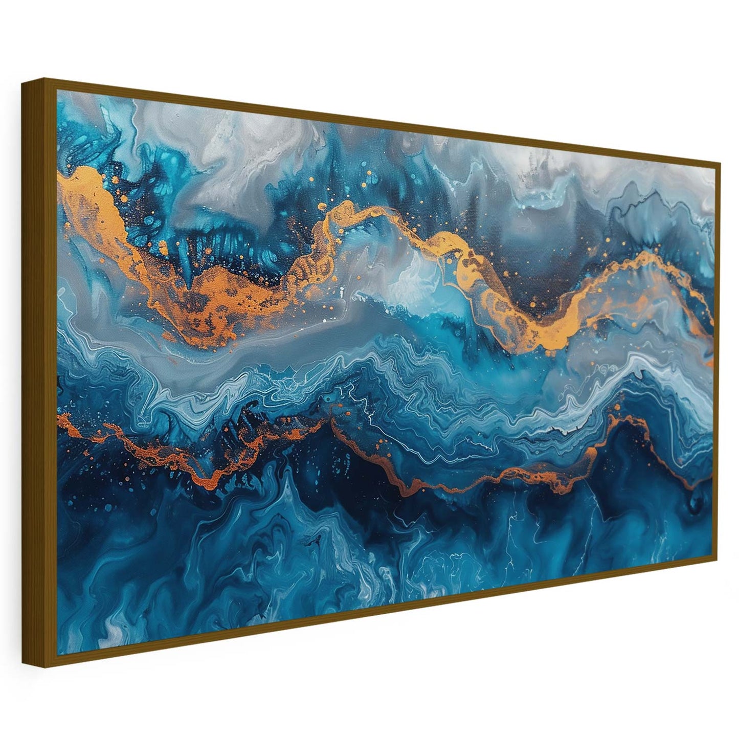 Tableau sur toile d'abstraction en bleu marbré KWADECO