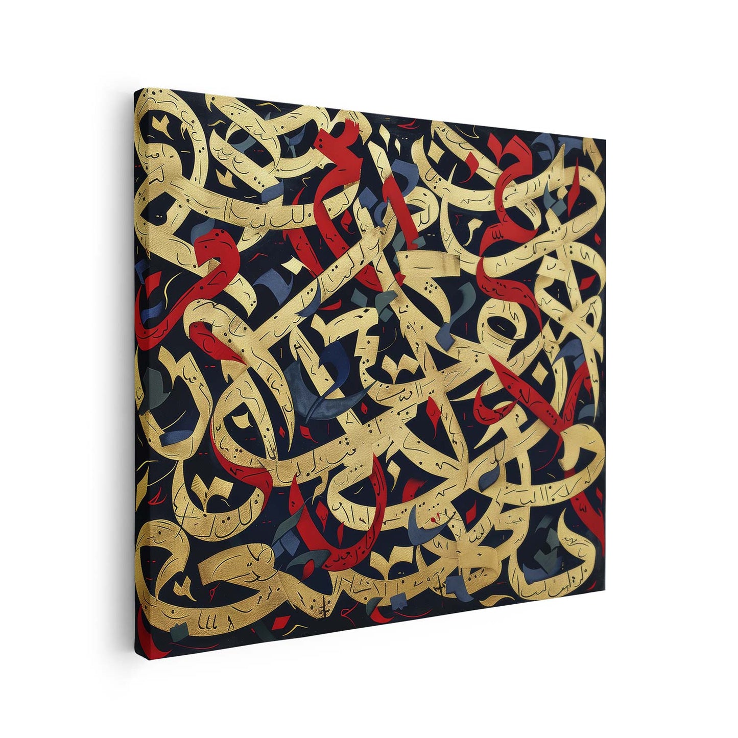 Tableau sur toile calligraphie doré et rouge KWADECO