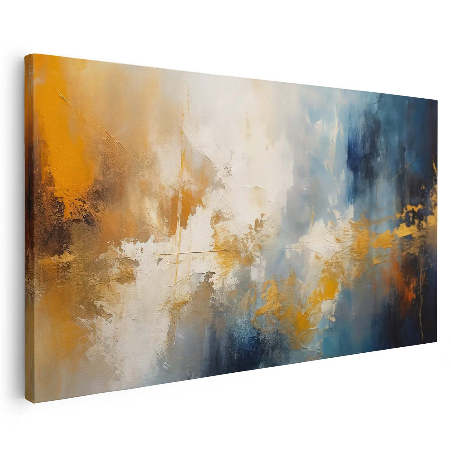 Tableau sur toile abstrait mélange entre le bleu et doré moderne KWADECO