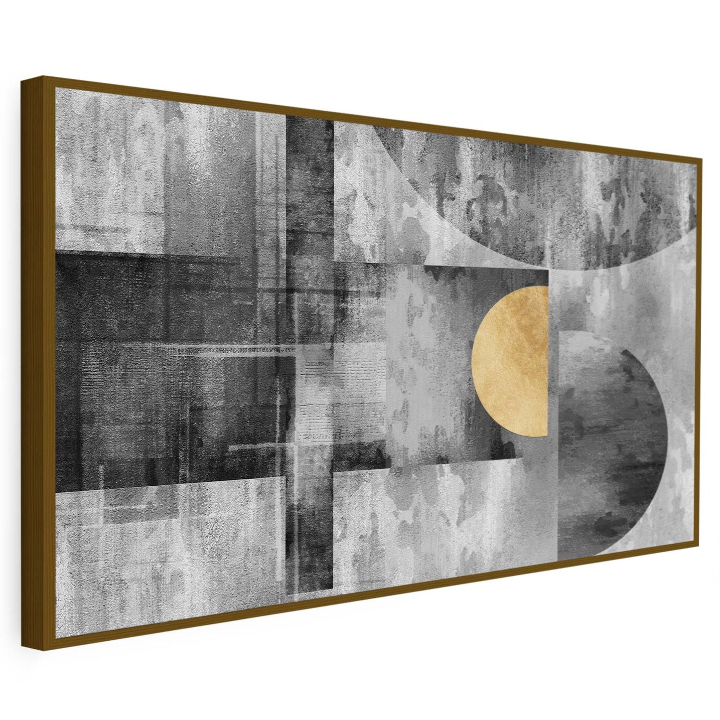 Tableau sur toile moderne avec un fond noir et cercle doré KWADECO