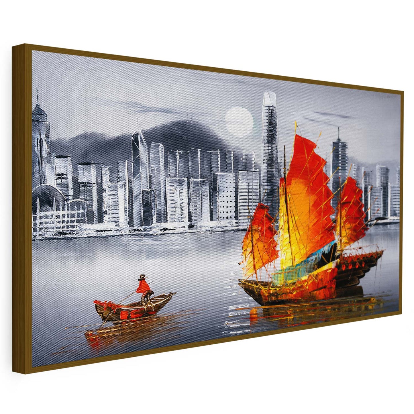 Tableau sur toile d'un navire et d'une ville KWADECO