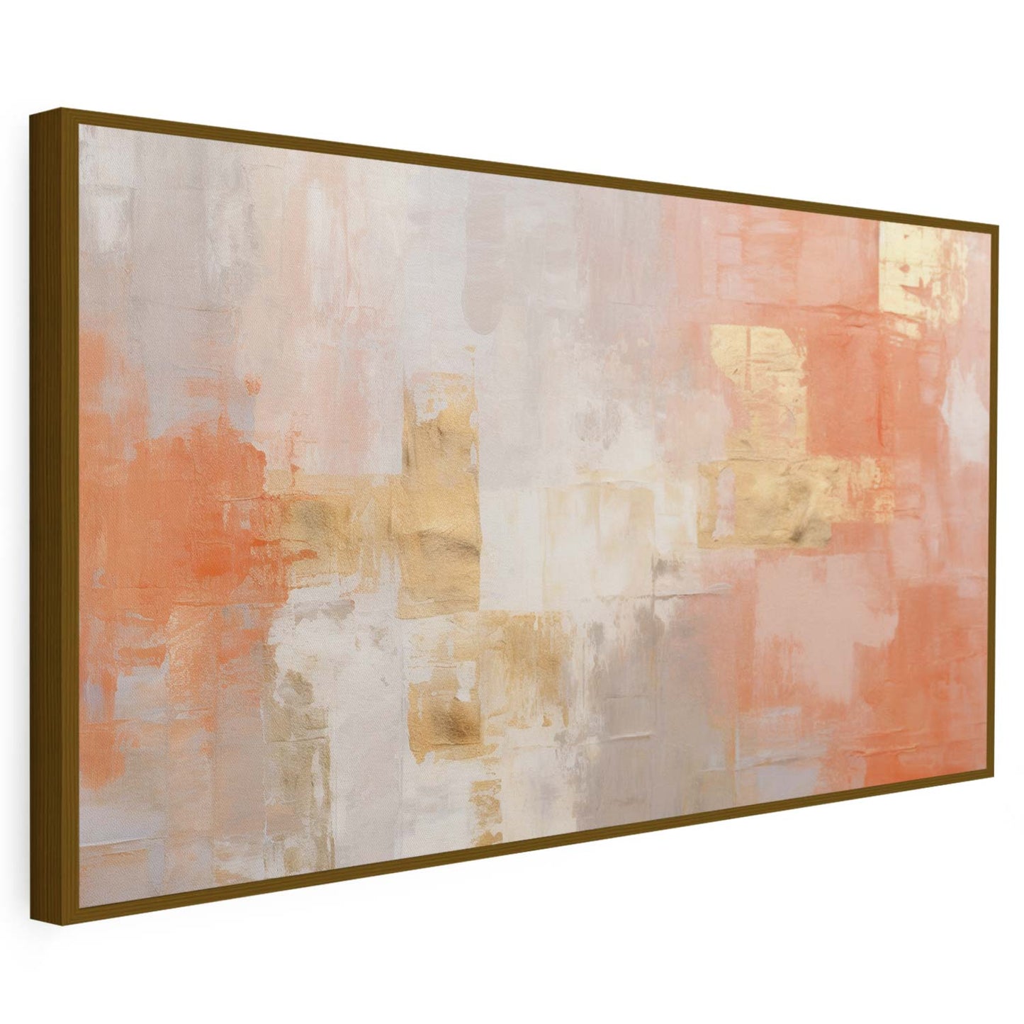 Tableau sur toile d'abstrait de frome rosé avec tache doré KWADECO