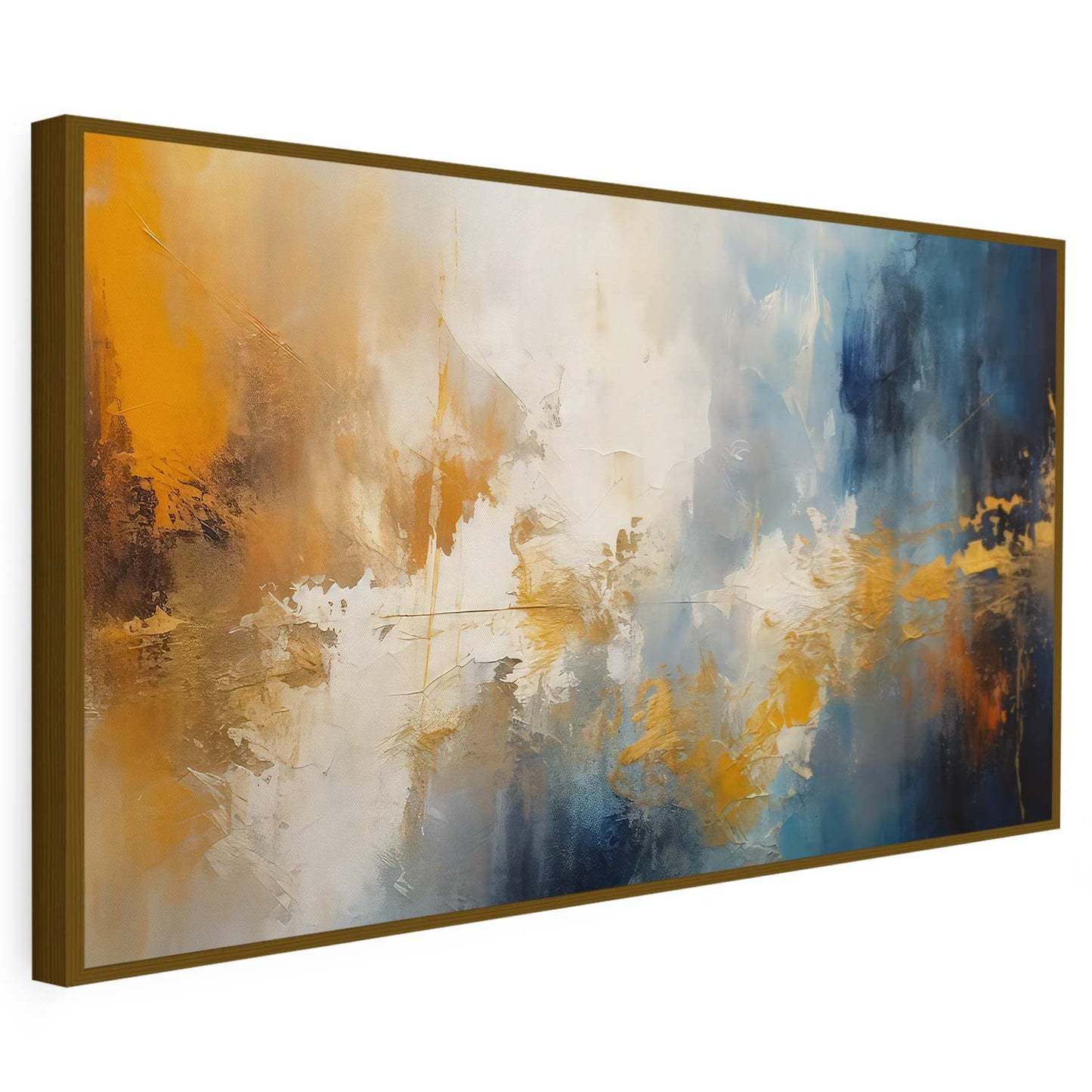 Tableau sur toile abstrait mélange entre le bleu et doré moderne KWADECO
