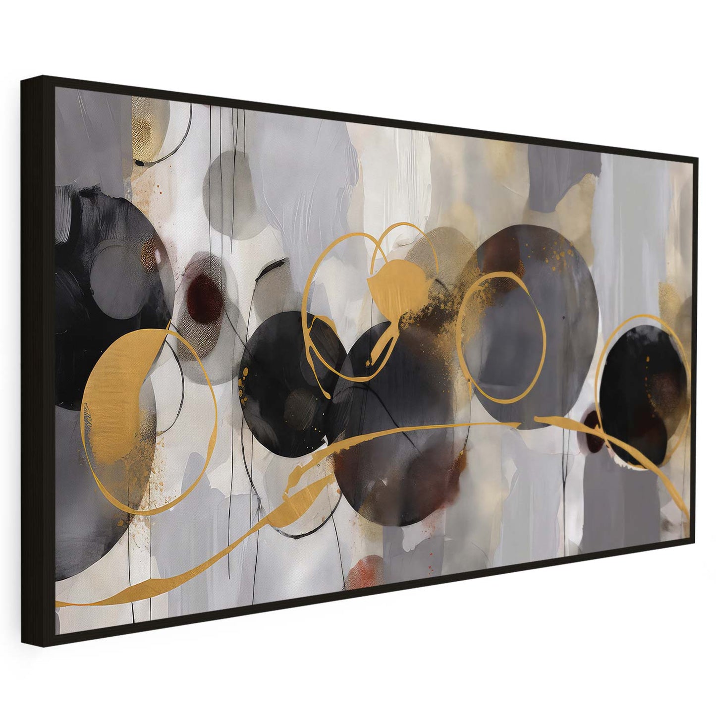 Tableau abstrait de cercles noir et doré KWADECO