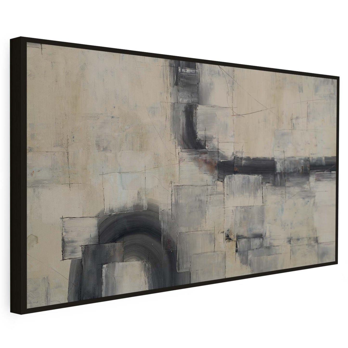 Tableau sur toile abstraite minimaliste avec un arc noir KWADECO