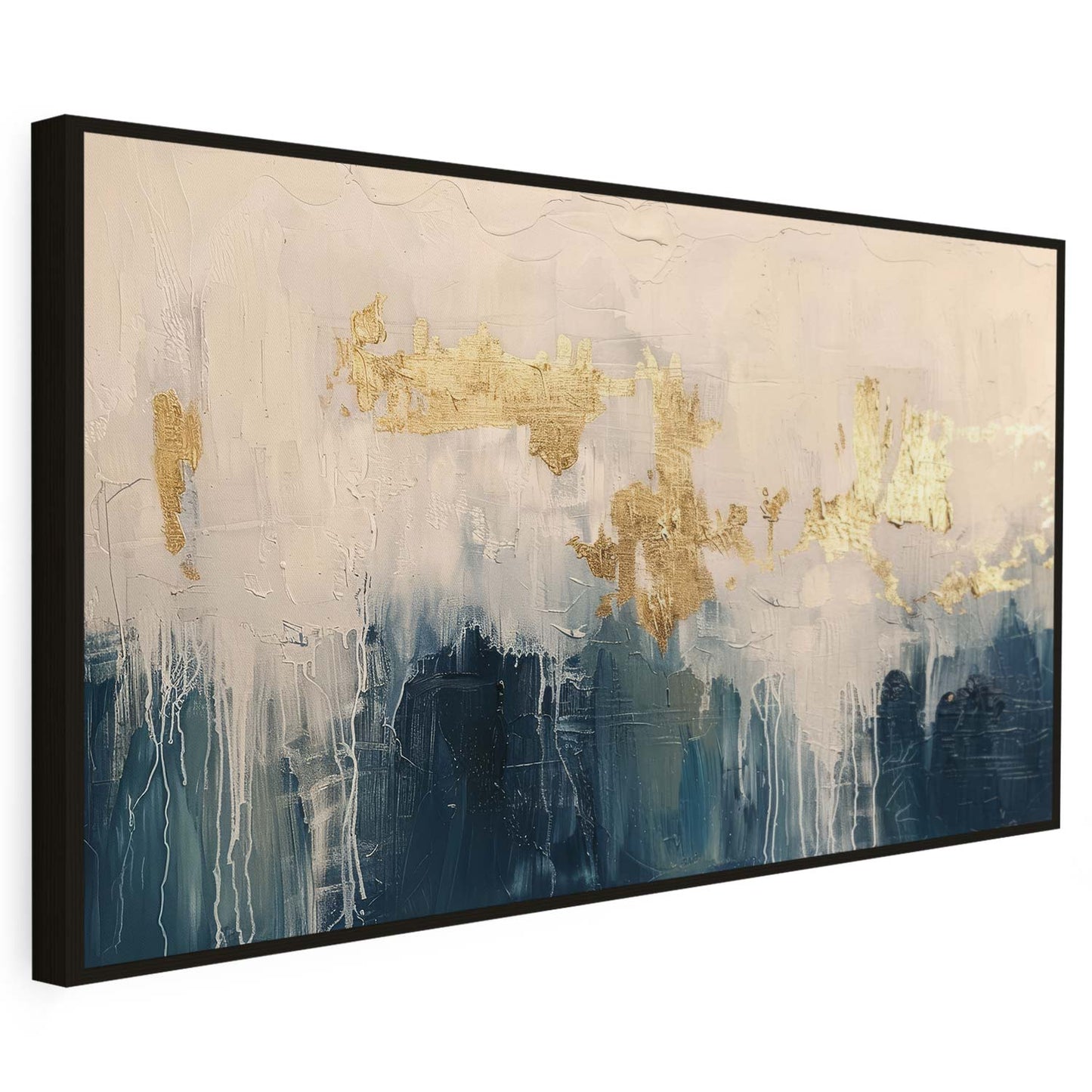 Tableau sur toile d'abstrait moderne doré et bleu KWADECO