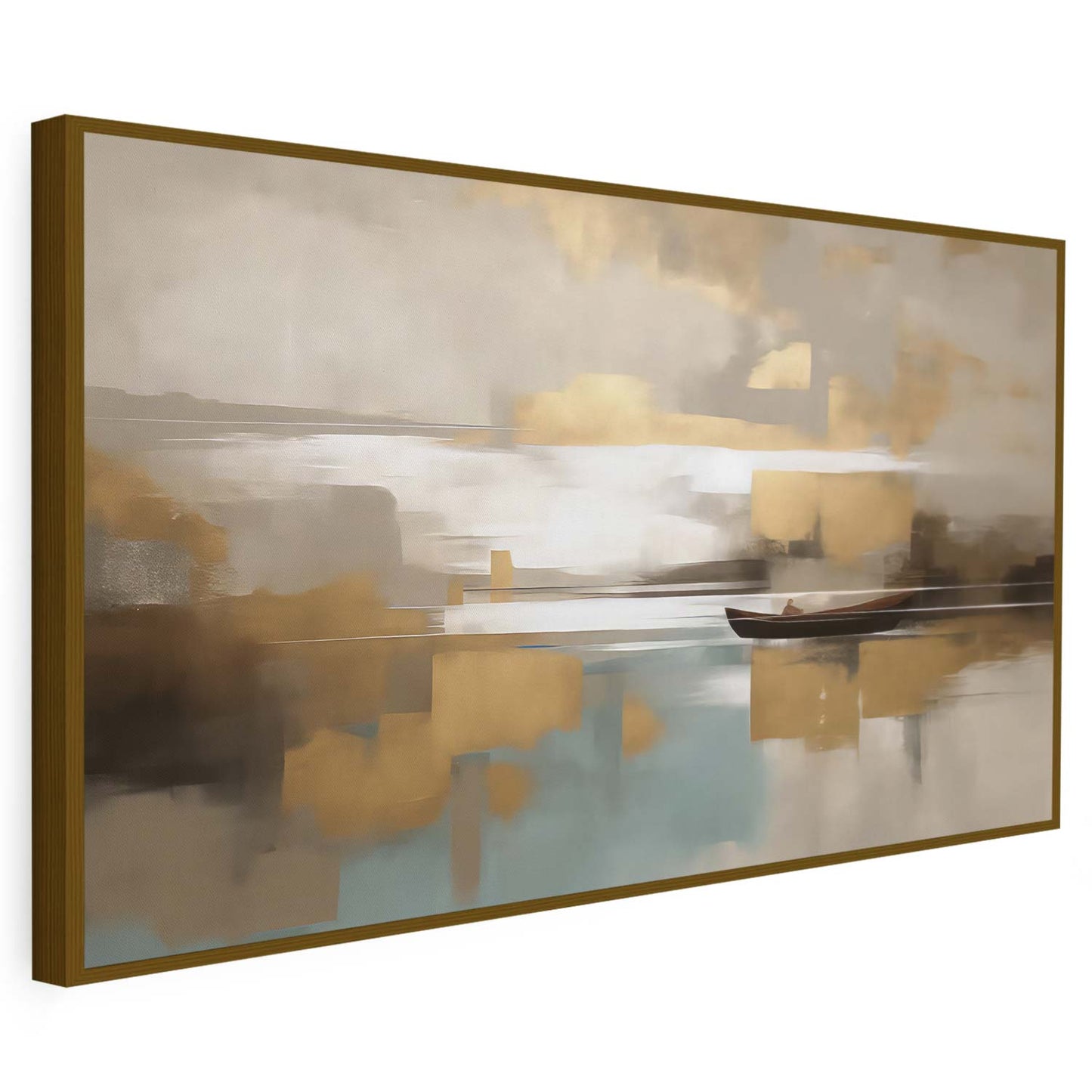 Tableau sur toile de navire doré sur un fond beige KWADECO