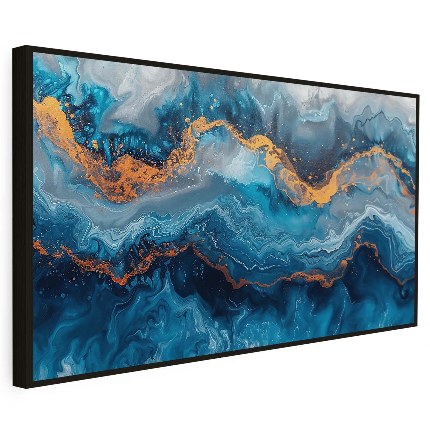 Tableau sur toile d'abstraction en bleu marbré KWADECO