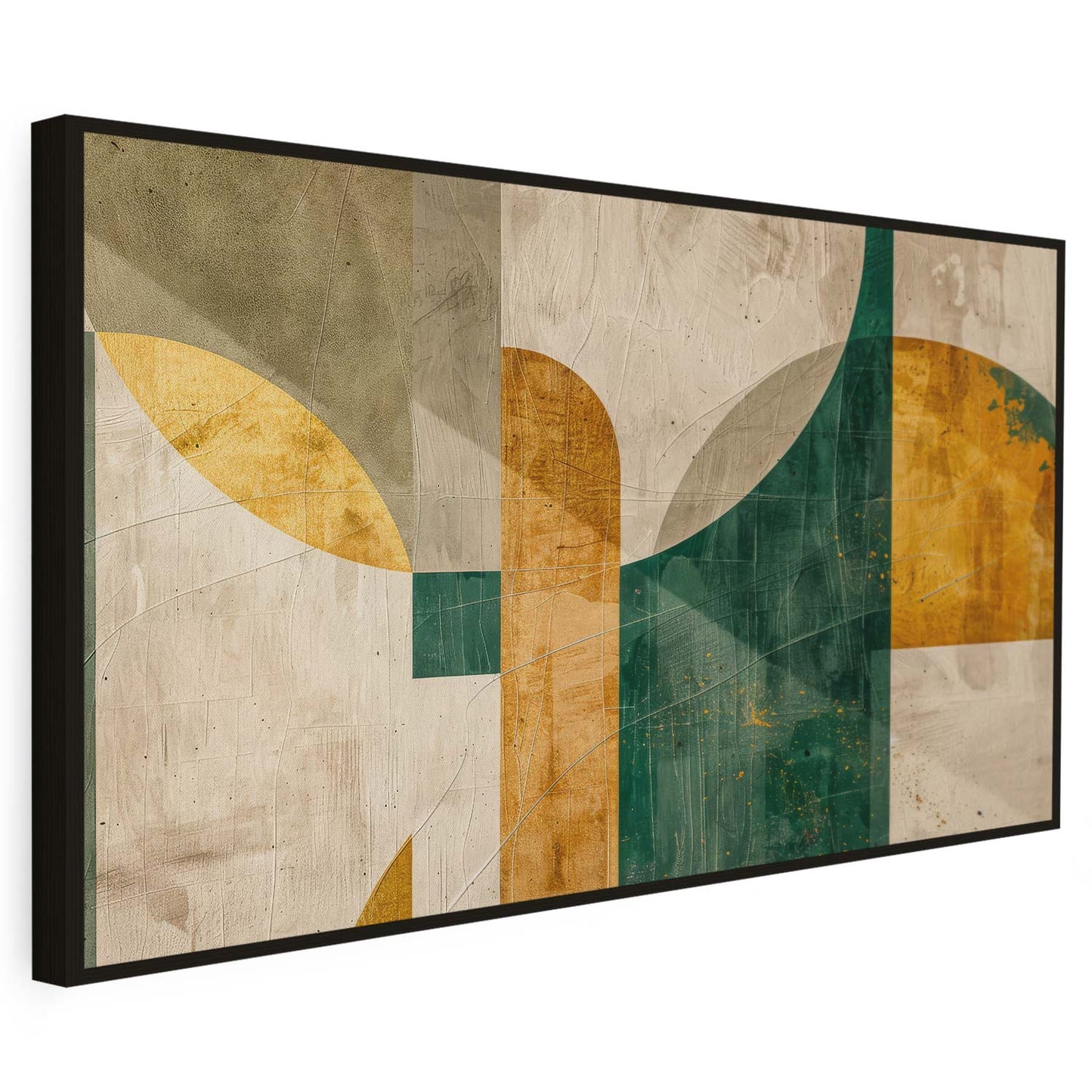 Tableau sur toile d'abstrait moderne doré et vert KWADECO