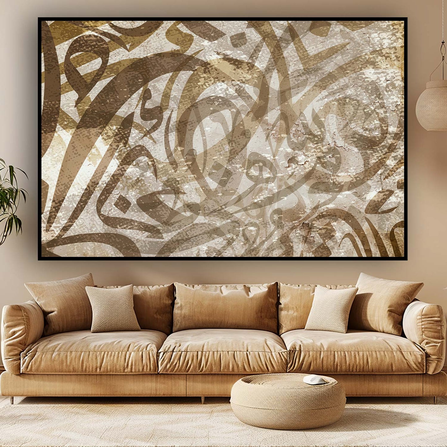 Tableau sur toile calligraphie art beige moderne