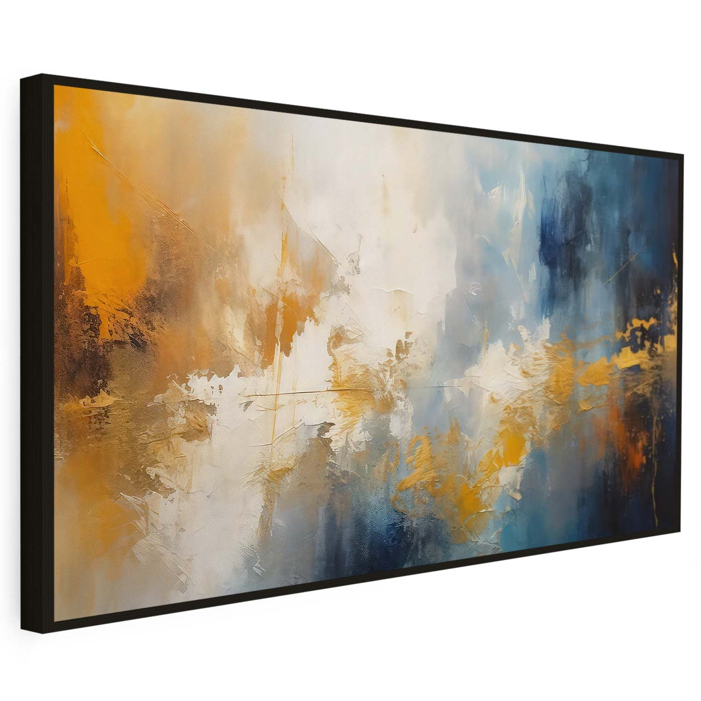Tableau sur toile abstrait mélange entre le bleu et doré moderne KWADECO