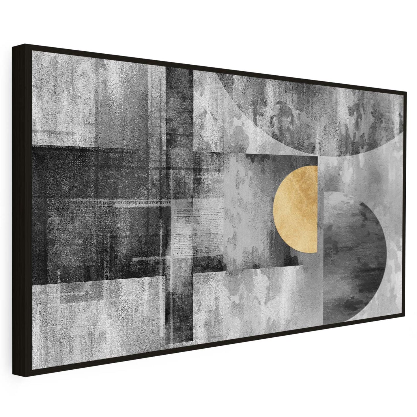 Tableau sur toile moderne avec un fond noir et cercle doré KWADECO