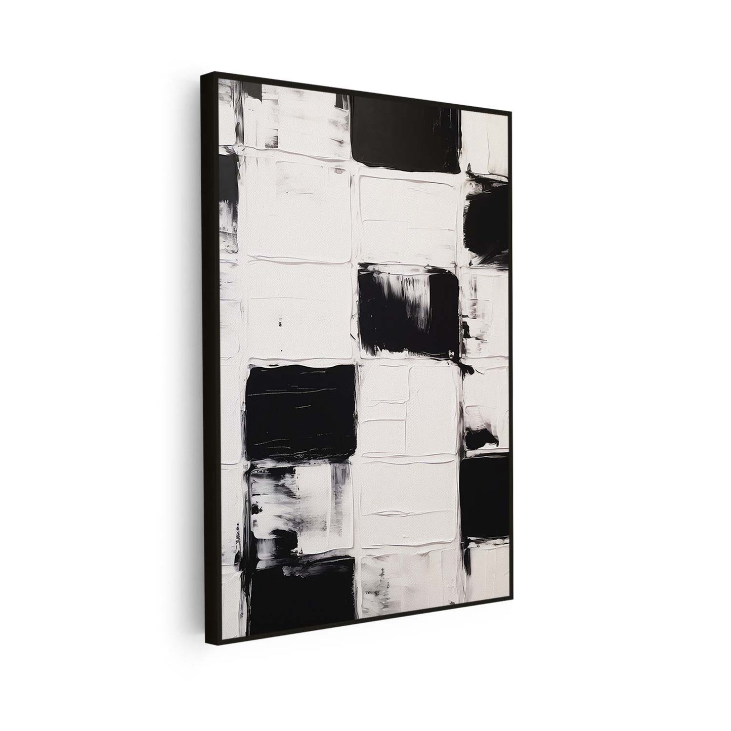 Tableau abstrait verticale en noir et blanc KWADECO