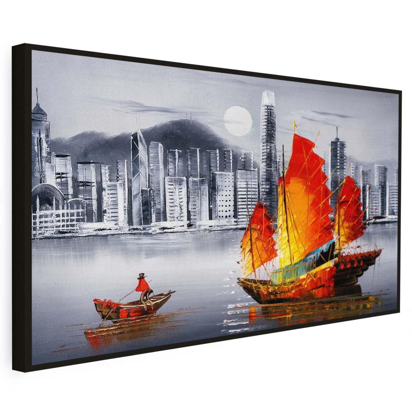 Tableau sur toile d'un navire et d'une ville KWADECO