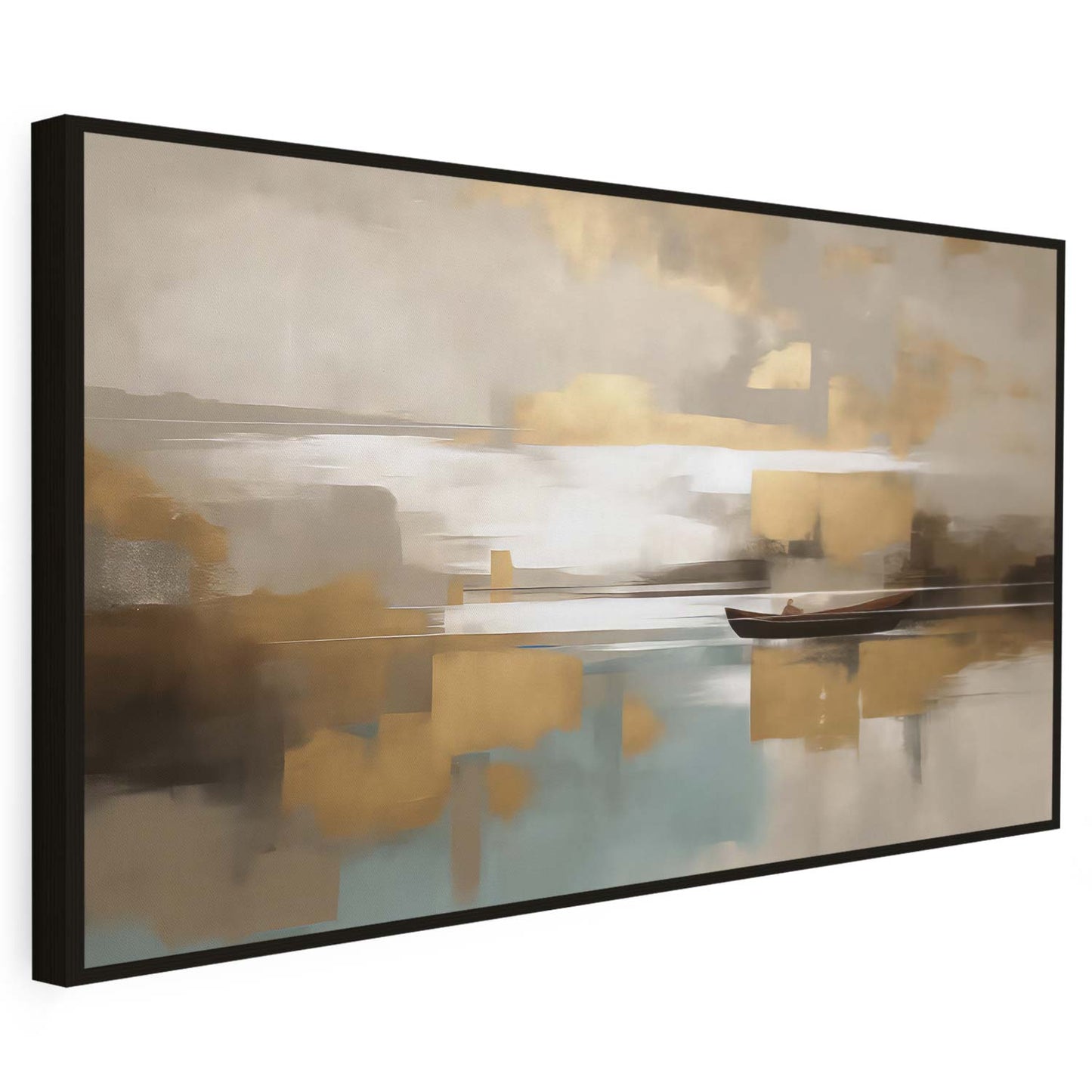 Tableau sur toile de navire doré sur un fond beige KWADECO