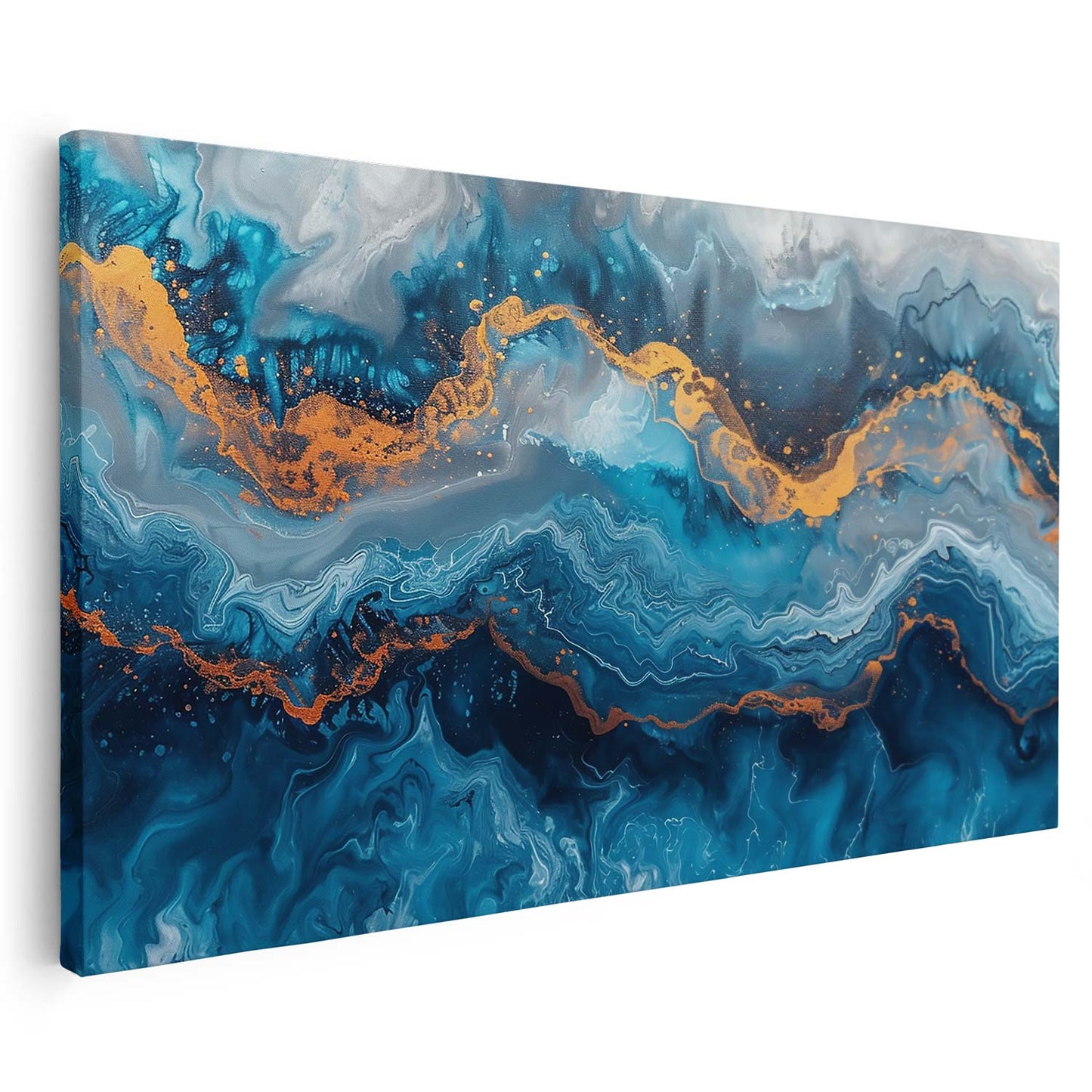 Tableau sur toile d'abstraction en bleu marbré KWADECO