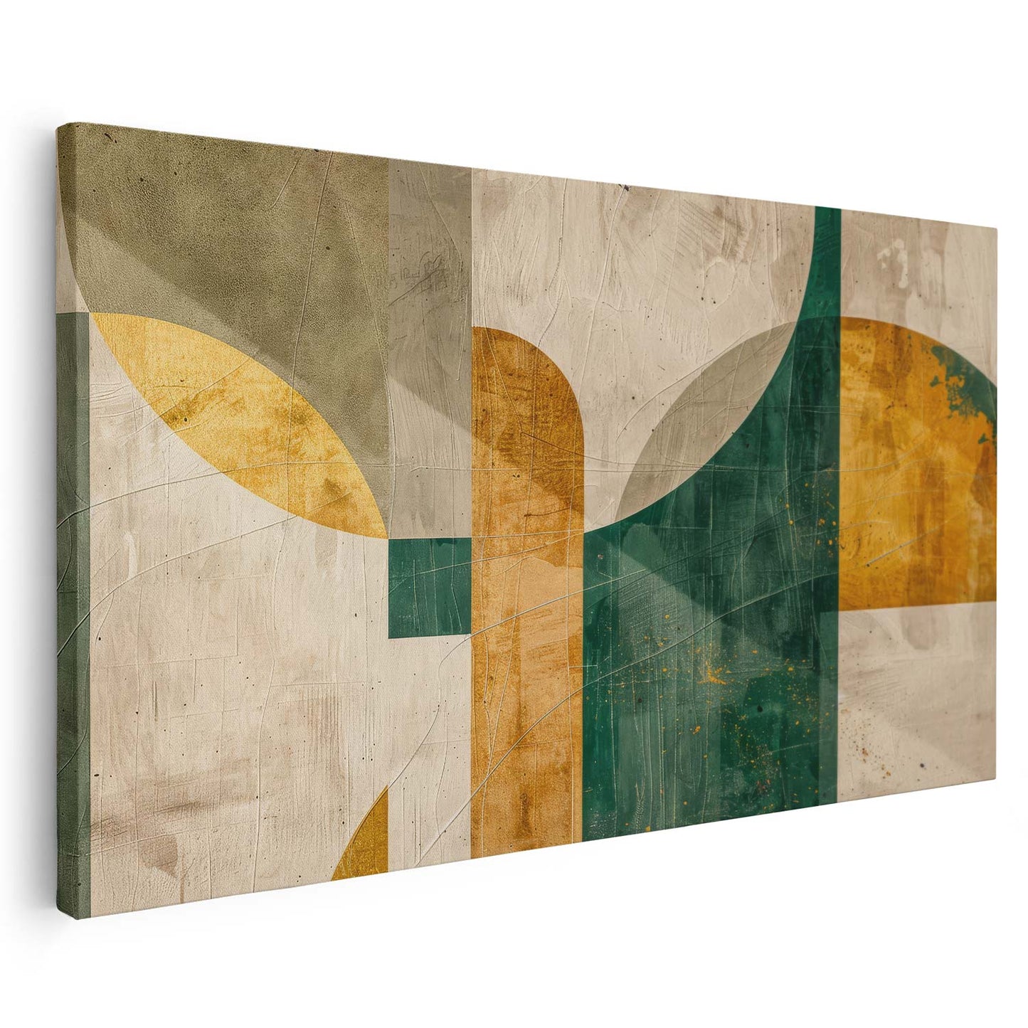 Tableau sur toile d'abstrait moderne doré et vert KWADECO