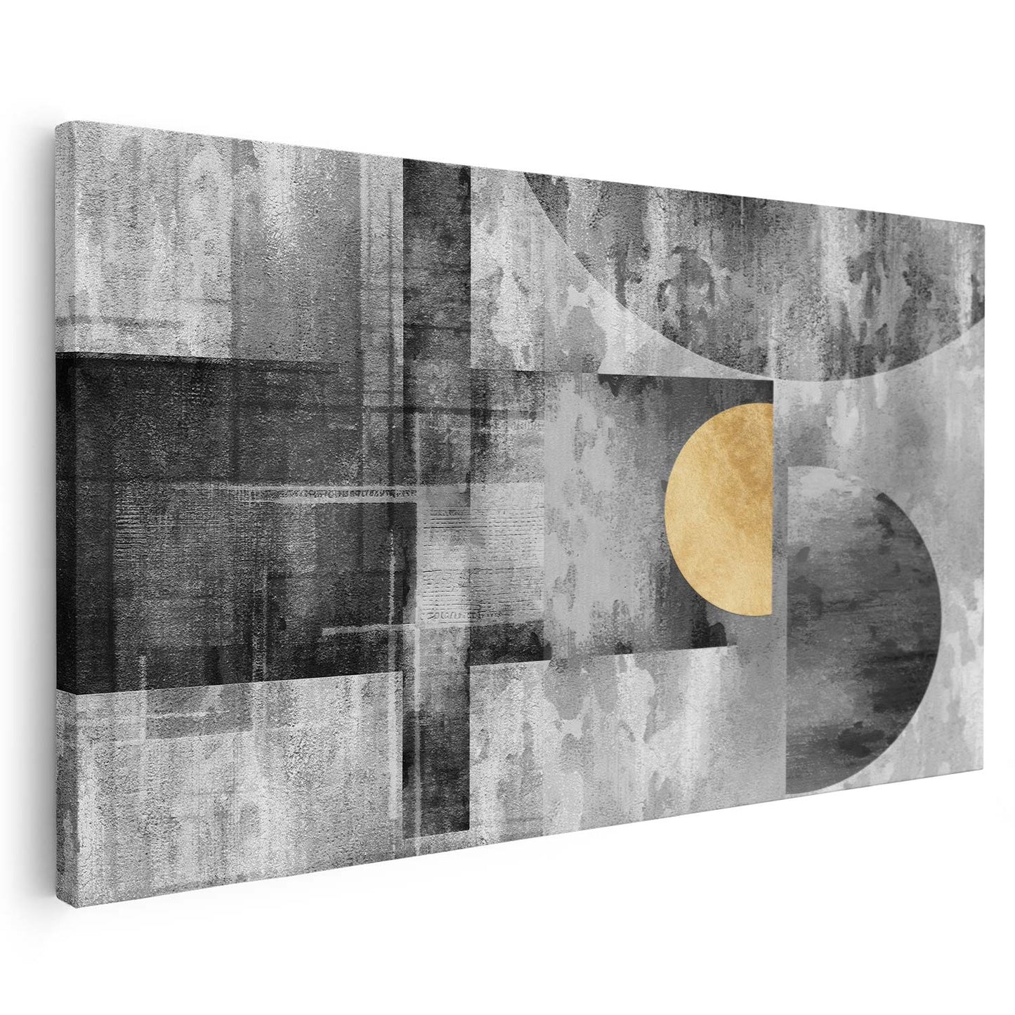 Tableau sur toile moderne avec un fond noir et cercle doré KWADECO