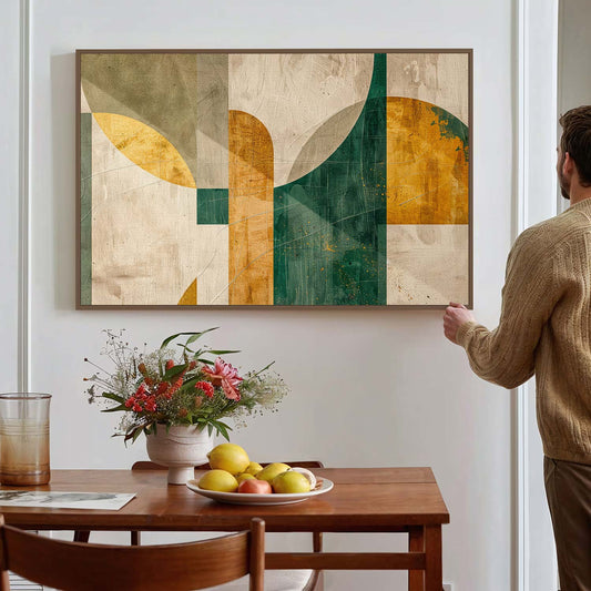 Tableau sur toile d'abstrait moderne doré et vert