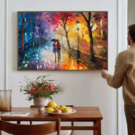 Tableau sur toile d'un couple romantique dans une forêt