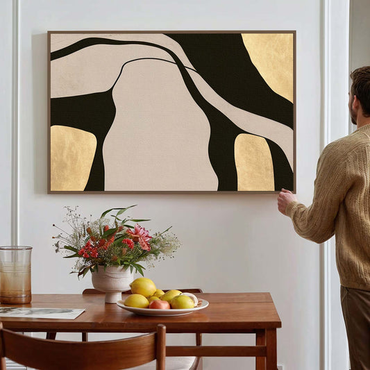 Tableau sur toile abstraite moderne avec des lignes noires