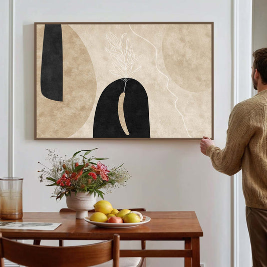 Tableau sur toile abstraite baho noir et beige