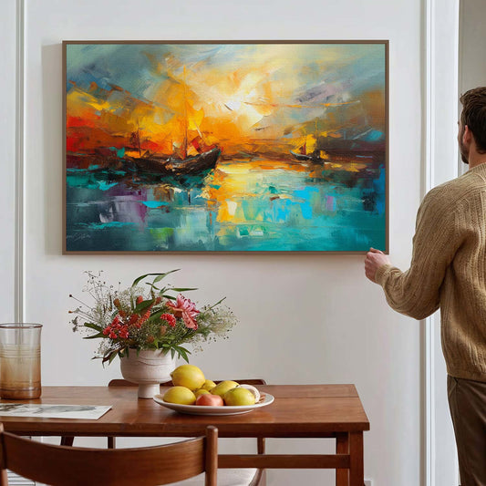 Tableau sur toile de navire coloré