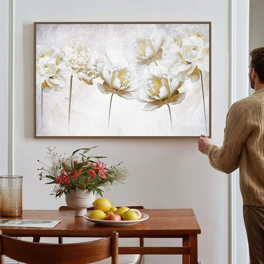 Tableau sur toile d'abstrait moderne de fleur blanche