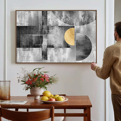 Tableau sur toile moderne avec un fond noir et  cercle doré KWADECO