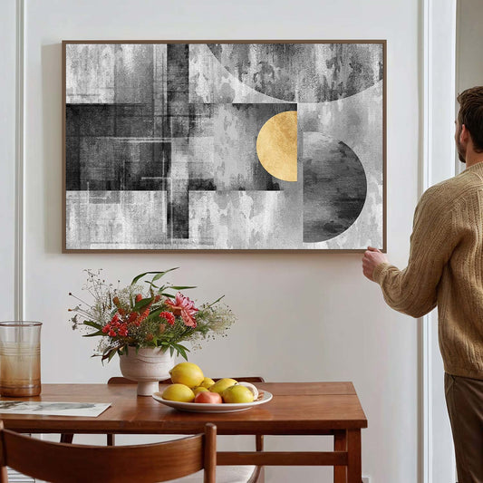 Tableau sur toile moderne avec un fond noir et  cercle doré