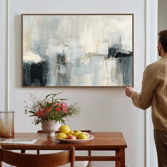 Tableau sur toile d'abstrait noir et gris moderne