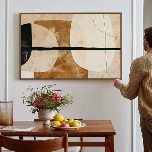 Tableau sur toile d'abstraction dorée et beige