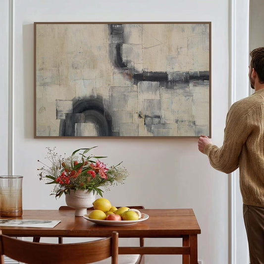 Tableau sur toile abstraite minimaliste avec un arc noir