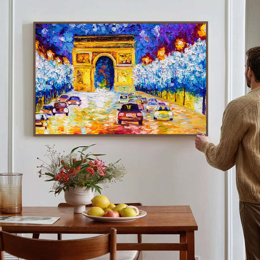 Tableau sur toile verticale de Paris effet peinture