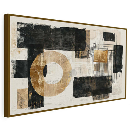Tableau sur toile d'abstraction noir et doré KWADECO