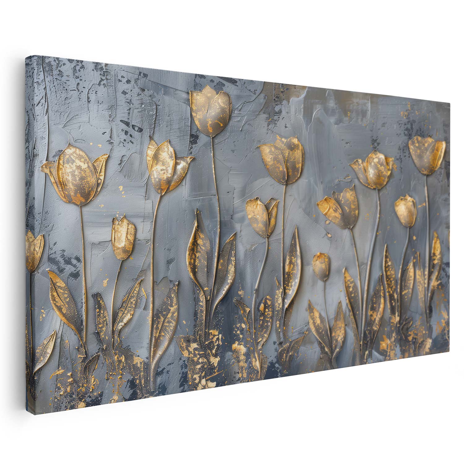 Tableau sur toile d'abstrait bleu et doré effet 3d KWADECO