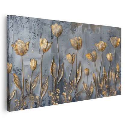 Tableau sur toile d'abstrait bleu et doré effet 3d KWADECO