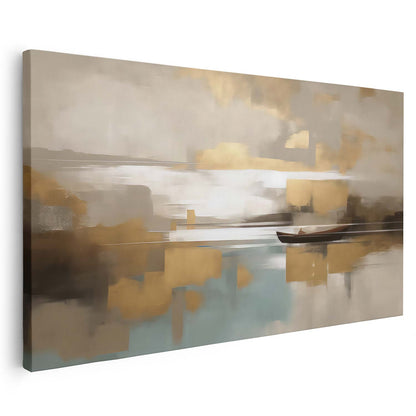 Tableau sur toile de navire doré sur un fond beige KWADECO