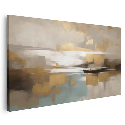 Tableau sur toile de navire doré sur un fond beige