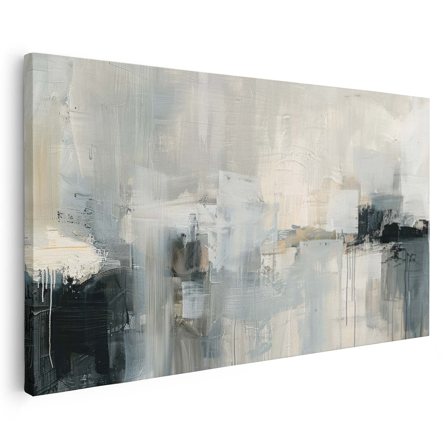 Tableau sur toile d'abstrait noir et gris moderne KWADECO