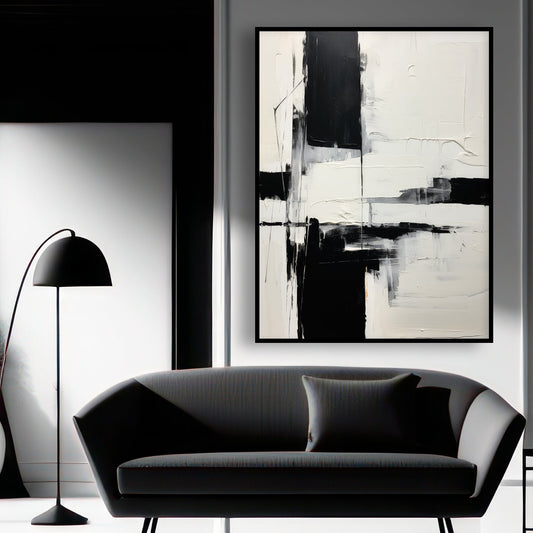 Tableau abstrait en noir et blanc
