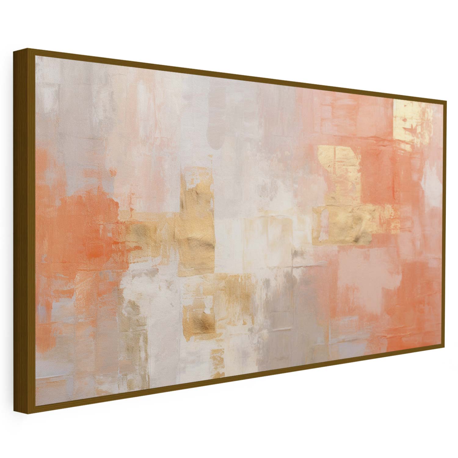 Tableau sur toile d'abstrait de frome rosé avec tache doré KWADECO