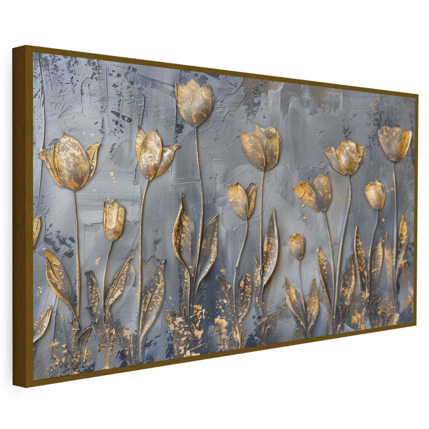 Tableau sur toile d'abstrait bleu et doré effet 3d KWADECO