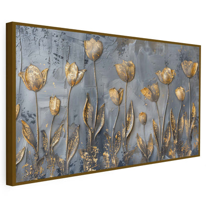 Tableau sur toile d'abstrait bleu et doré effet 3d KWADECO