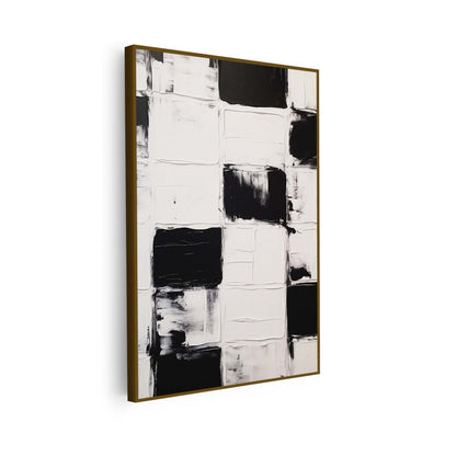 Tableau abstrait verticale en noir et blanc KWADECO