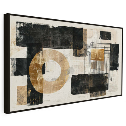 Tableau sur toile d'abstraction noir et doré KWADECO