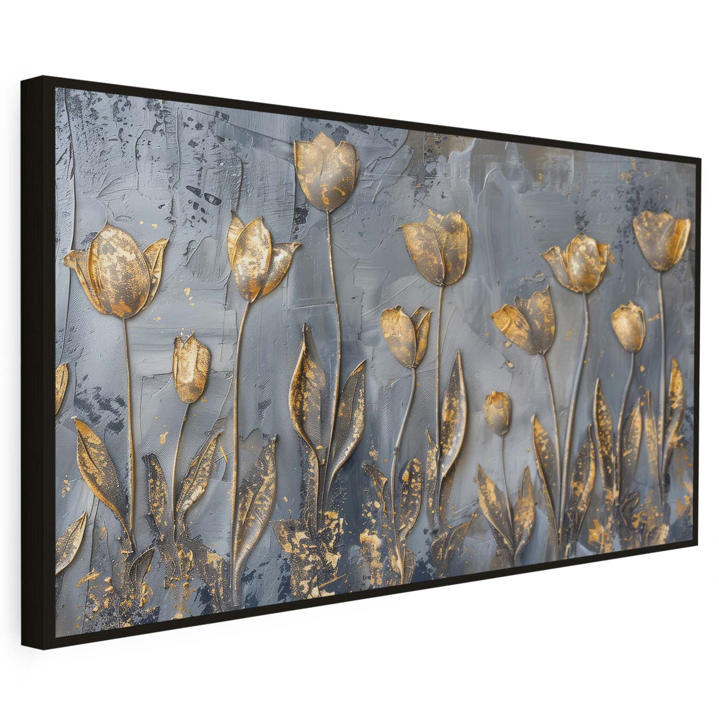 Tableau sur toile d'abstrait bleu et doré effet 3d KWADECO